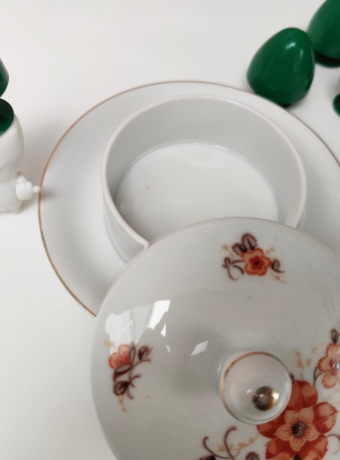 Vintage Orange Floral Butter Dish