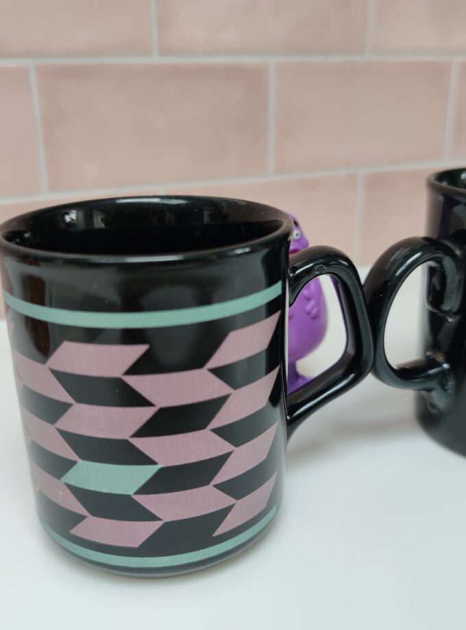 Retro Black, Green & Purple Mugs Set