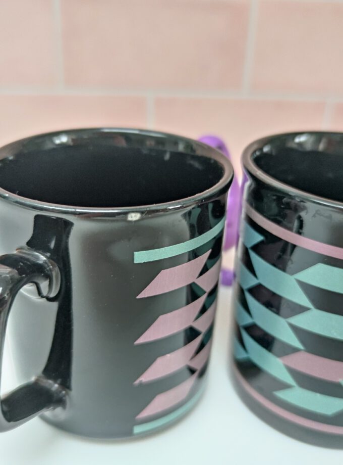 Retro Black, Green & Purple Mugs Set
