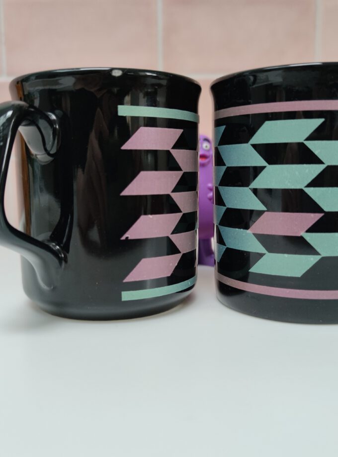Retro Black, Green & Purple Mugs Set