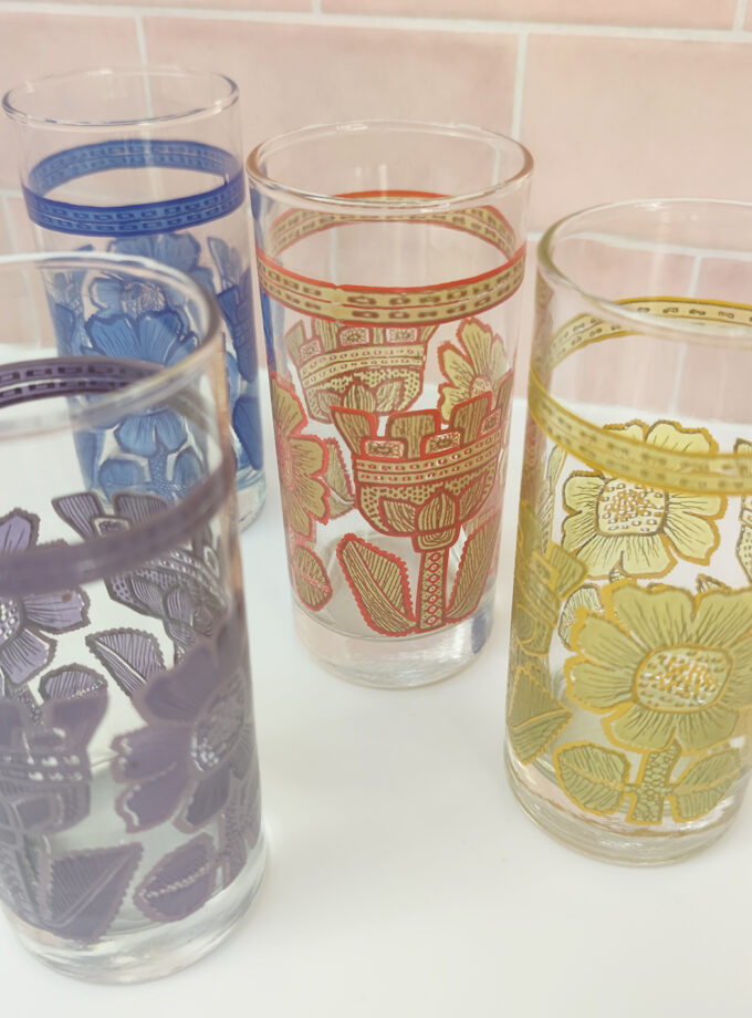 Retro Flower Long Drink Set 4