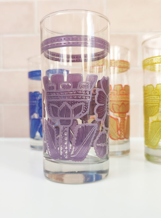 Retro Flower Long Drink Set 4