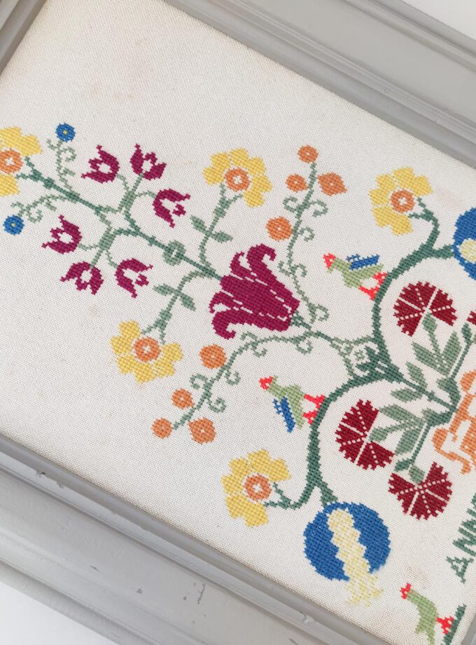 Floral Embroidery Framed Life Tree