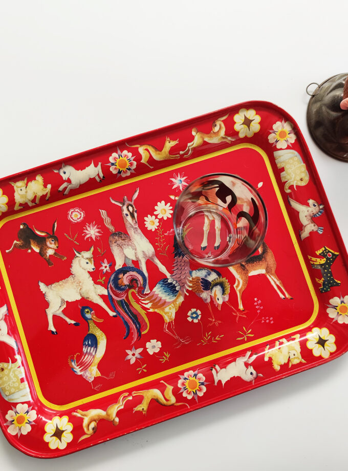 Vintage Kids Tray Red Animal