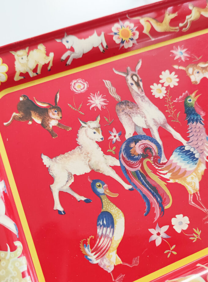 Vintage Kids Tray Red Animal