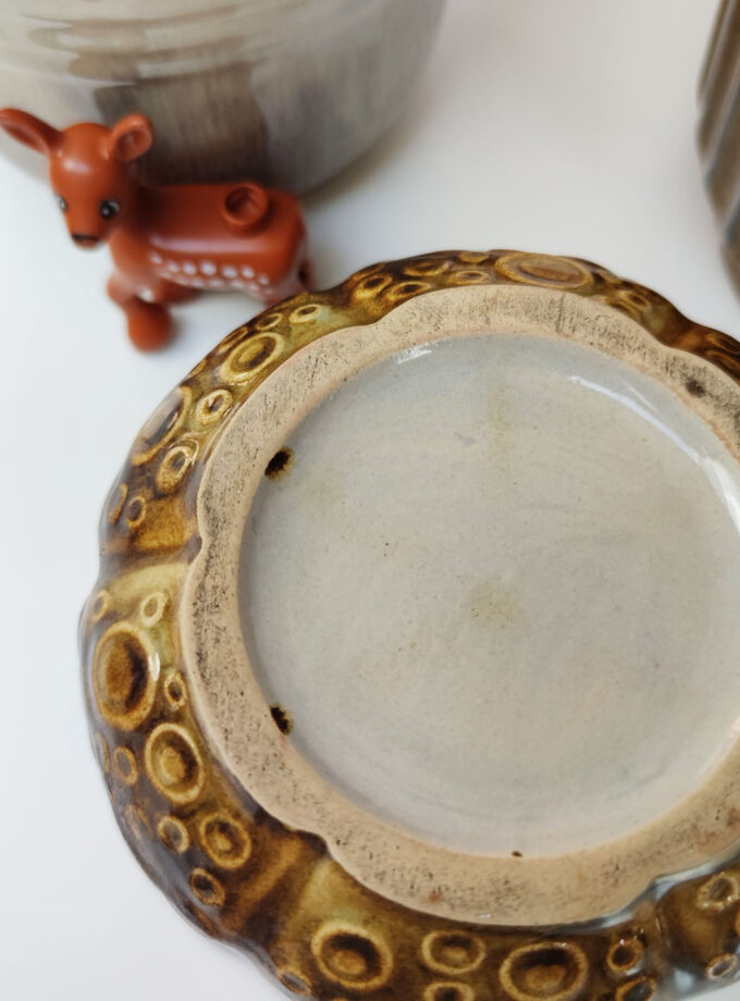 Vintage Retro Soft Blue Dotted Brown Flower Pot