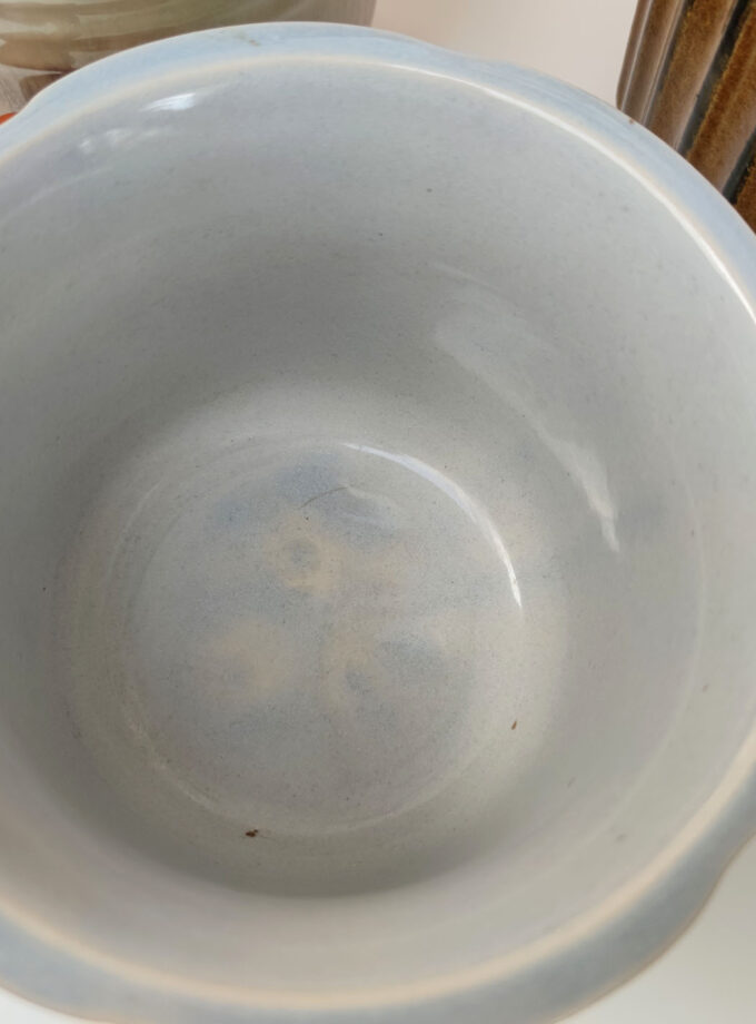 Vintage Retro Soft Blue Dotted Brown Flower Pot