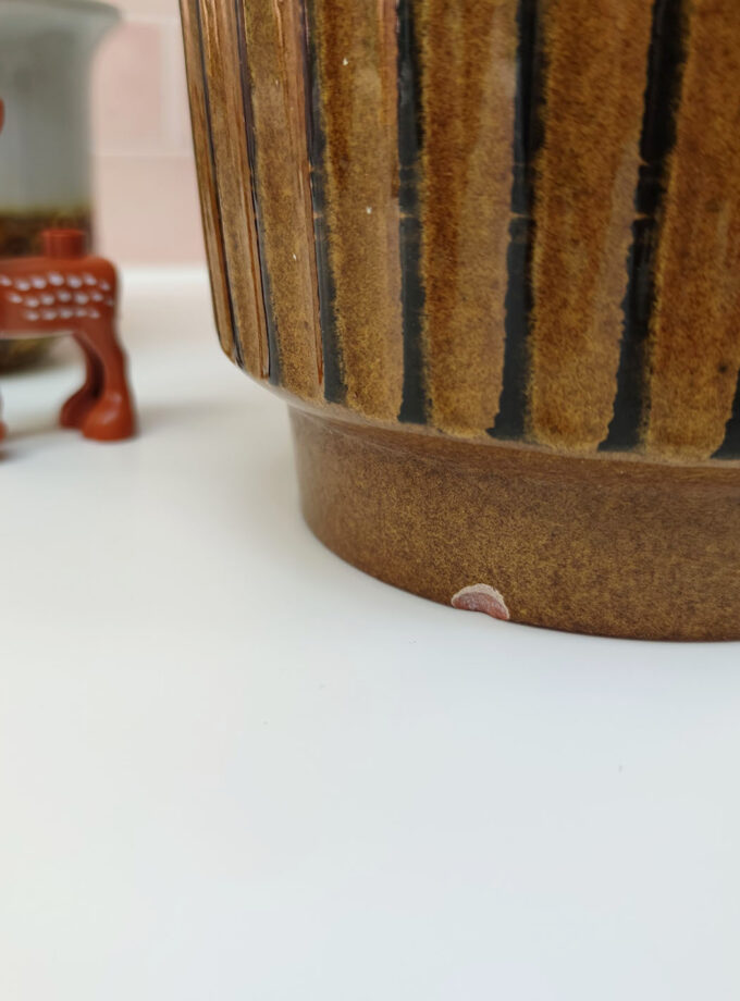 Vintage Retro Brown / Blue Flower Pot