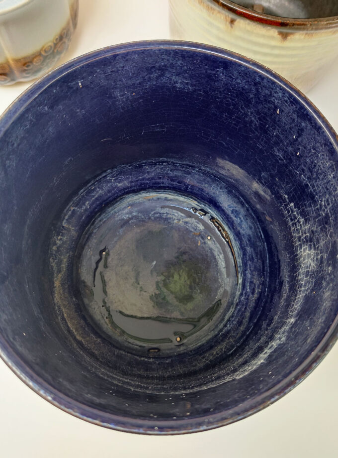 Vintage Retro Brown / Blue Flower Pot