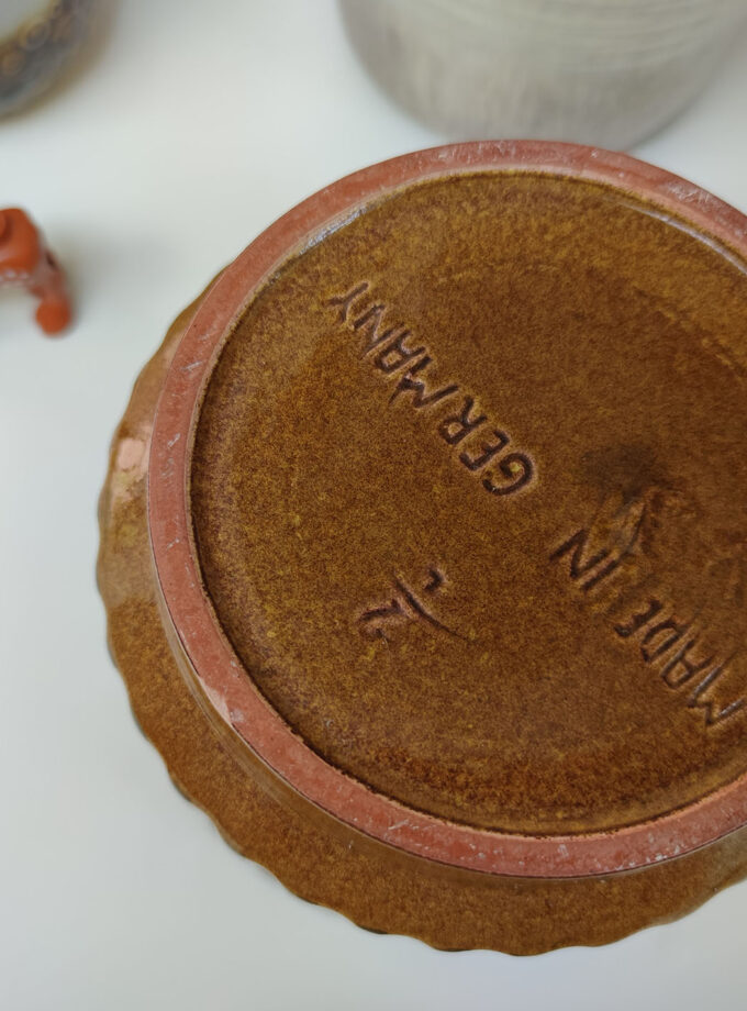 Vintage Retro Brown / Blue Flower Pot