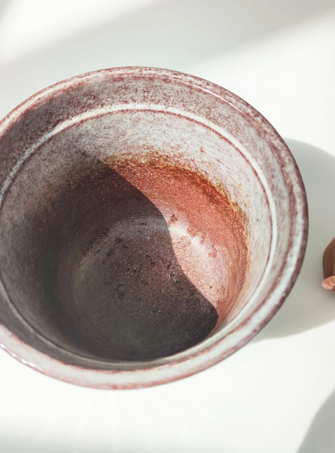 Vintage Retro Brown White Flower Pot