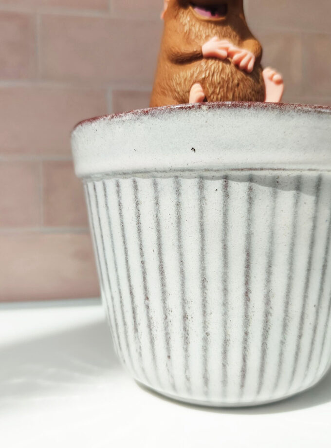 Vintage Retro Brown White Flower Pot