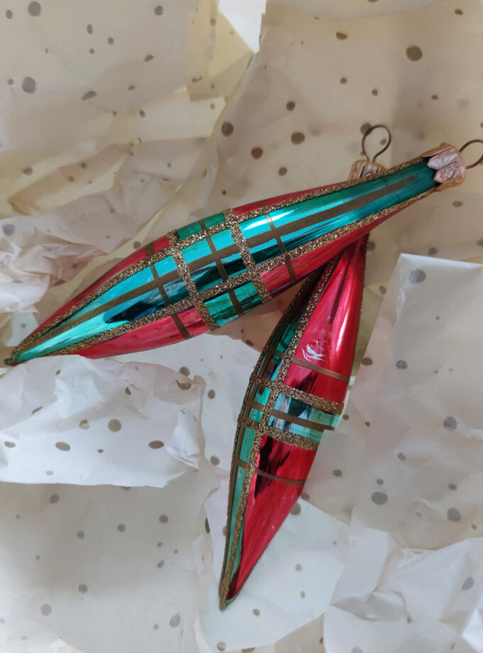 Vintage Ornaments Set of Two Red / Green / Gold