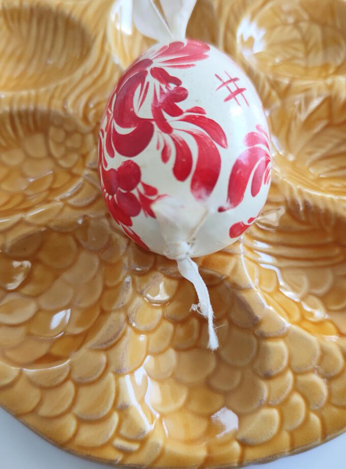 Floral Painted Red Wooden Egg