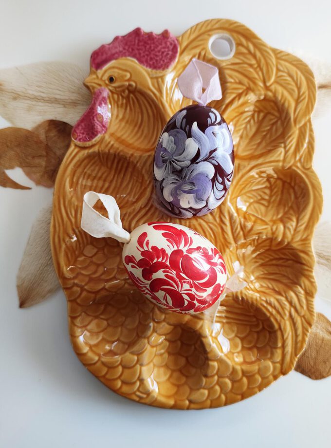 Floral Painted Red Wooden Egg