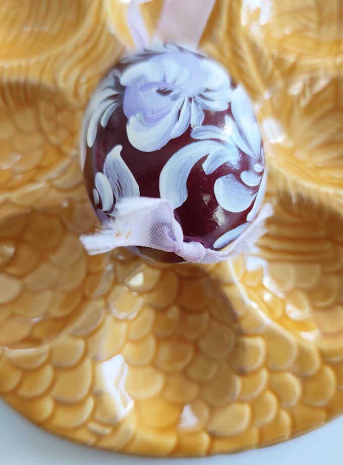 Floral Painted Lilac Wooden Egg