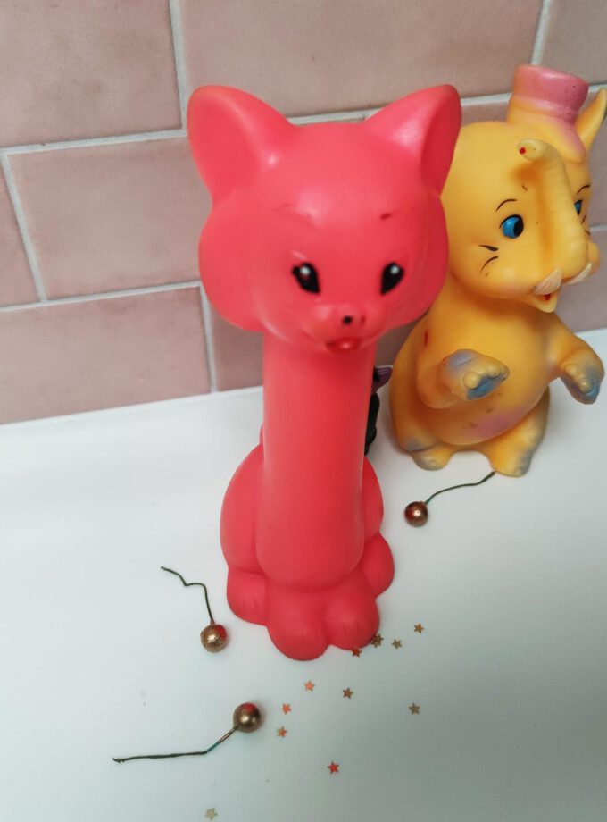 Soft Squeaky Tall Neck Pink Cat