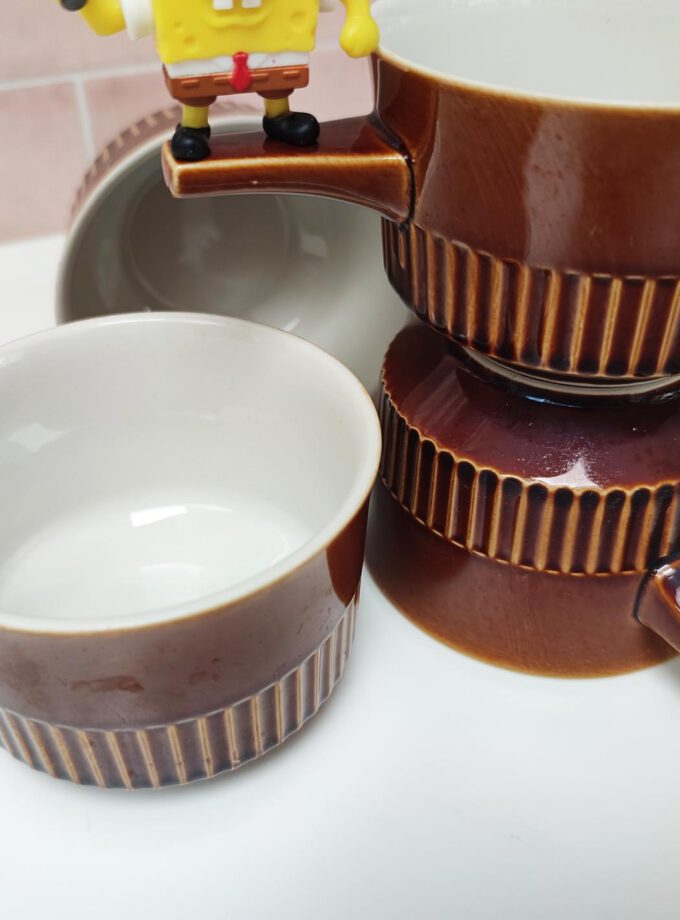 Retro Set Vintage Brown Soup Bowls