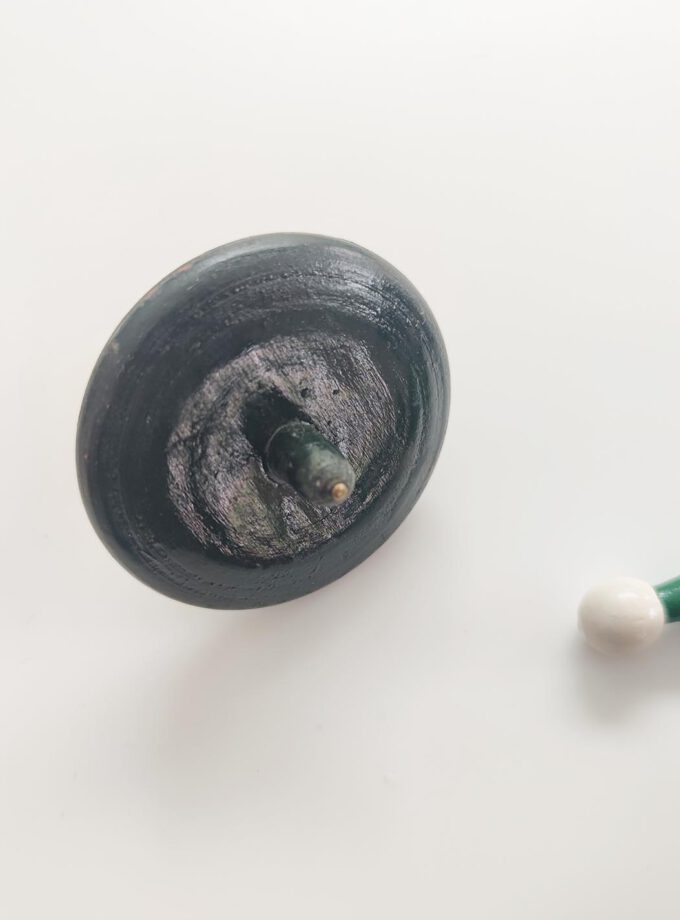 Vintage Wooden Spinning Top Green Colored Stripes